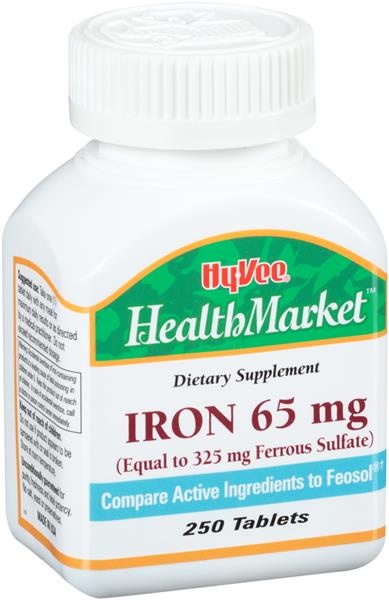 slide 1 of 1, Hy-Vee HealthMarket Iron Dietary Supplement, 250 ct; 65 mg