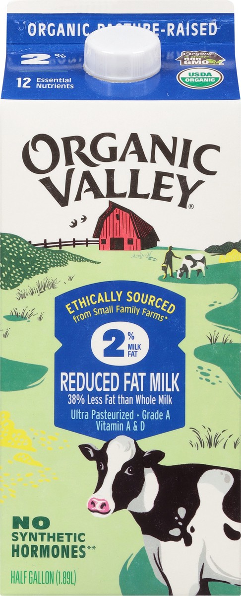 slide 6 of 9, Organic Valley 2% Milk Fat Reduced Fat Milk 0.5 gal, 1/2 gal
