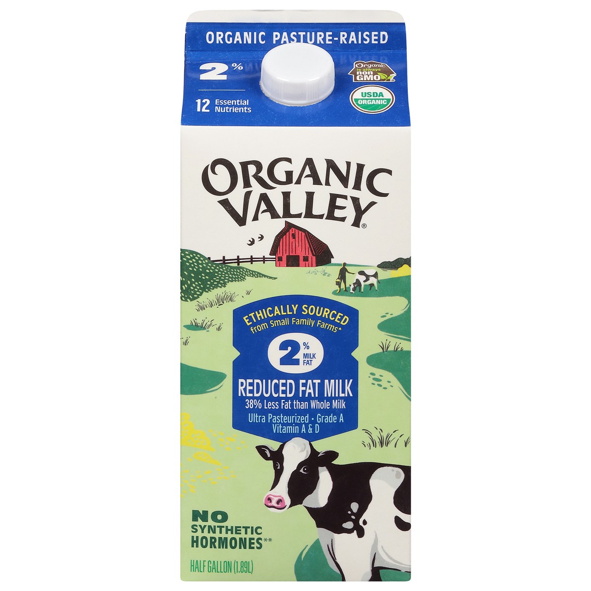 slide 1 of 9, Organic Valley 2% Milk Fat Reduced Fat Milk 0.5 gal, 1/2 gal