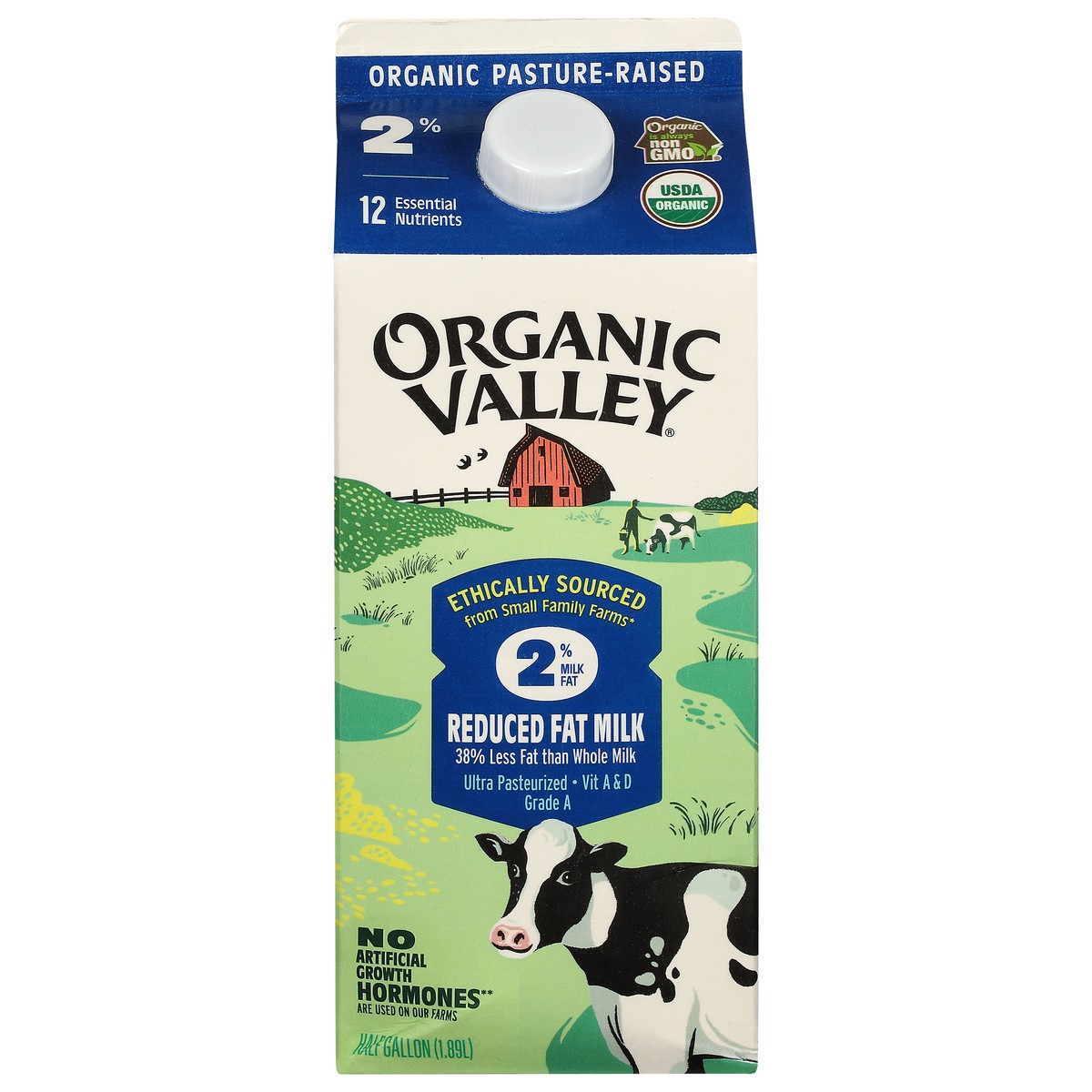 slide 1 of 9, Organic Valley 2% Milkfat Reduced Fat Milk 0.5 gal, 1/2 gal