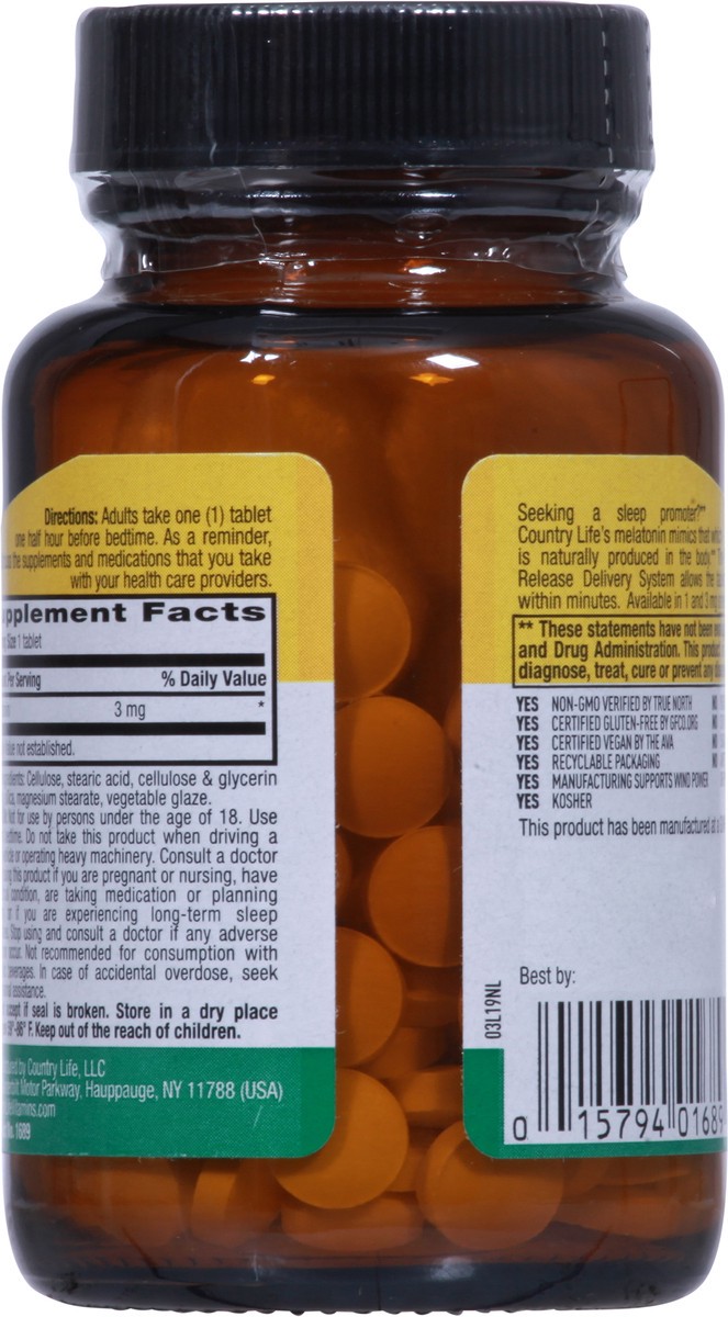 slide 9 of 10, Country Life 3 mg Melatonin 90 Tablets, 90 ct