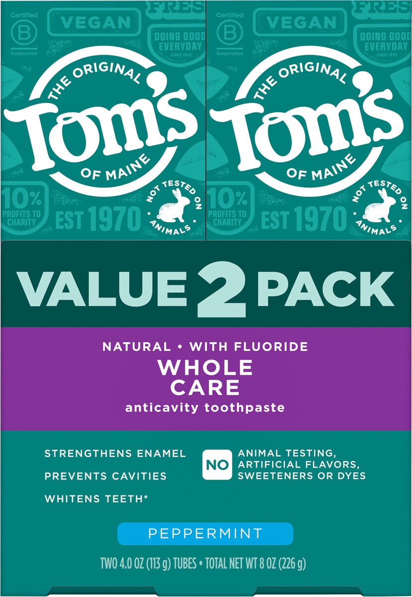 slide 4 of 7, Tom's of Maine Whole Care Natural Toothpaste with Fluoride, Peppermint, 4 Oz.. 2-Pk., 2 ct