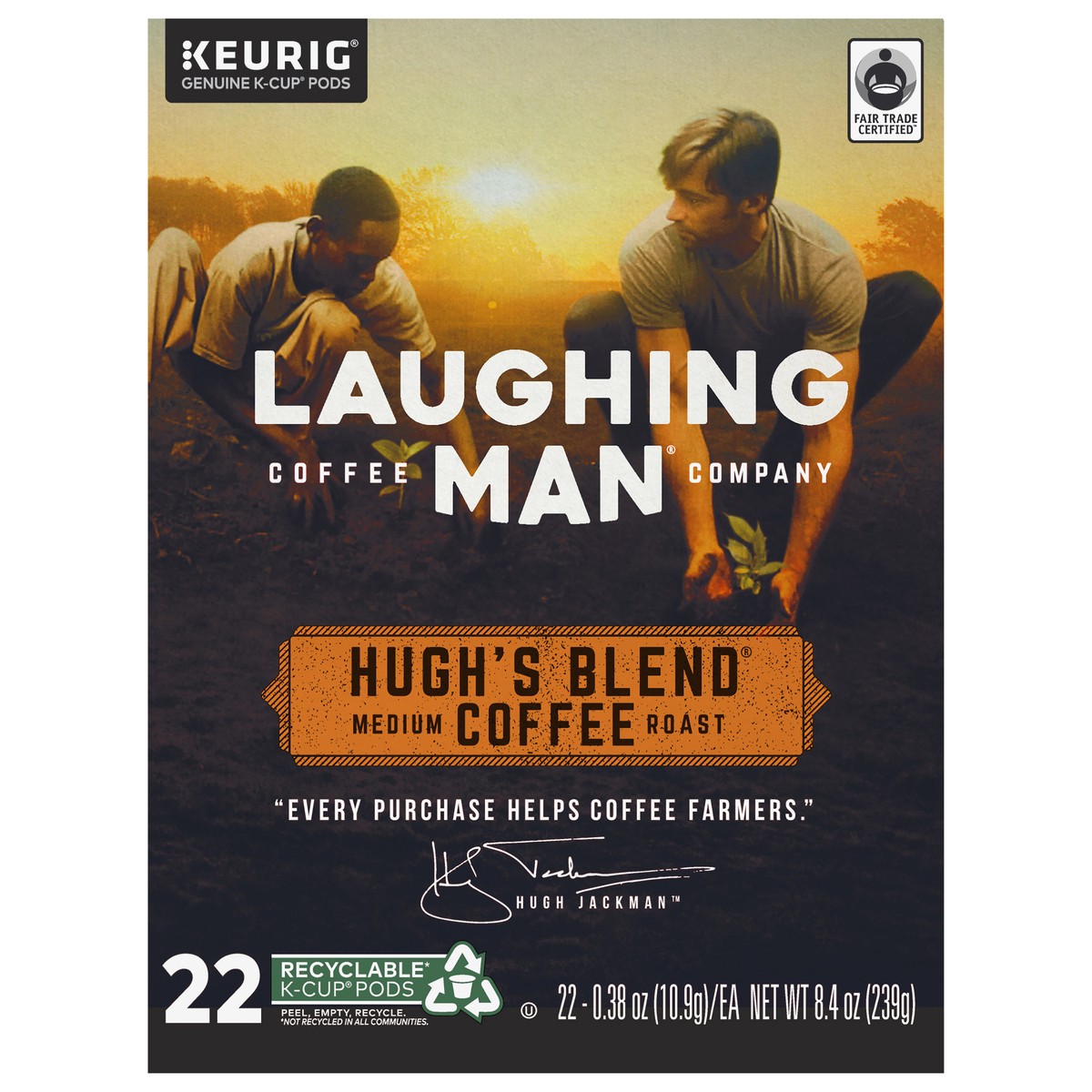 slide 6 of 9, Laughing Man Hugh's Blend Medium Roast Coffee K-Cup Pods 22-0.38 oz Cup/Tub/Bowl, 22 ct