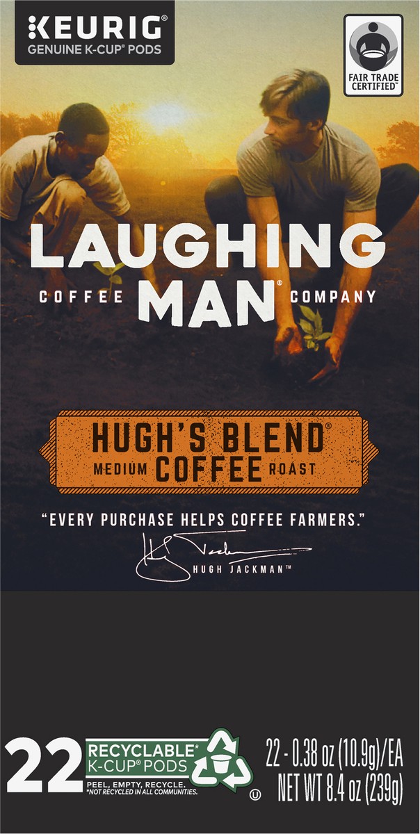 slide 8 of 9, Laughing Man Hugh's Blend Medium Roast Coffee K-Cup Pods 22-0.38 oz Cup/Tub/Bowl, 22 ct