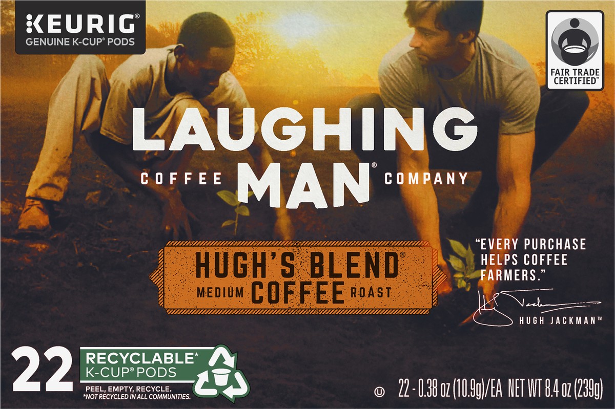 slide 9 of 9, Laughing Man Hugh's Blend Medium Roast Coffee K-Cup Pods 22-0.38 oz Cup/Tub/Bowl, 22 ct