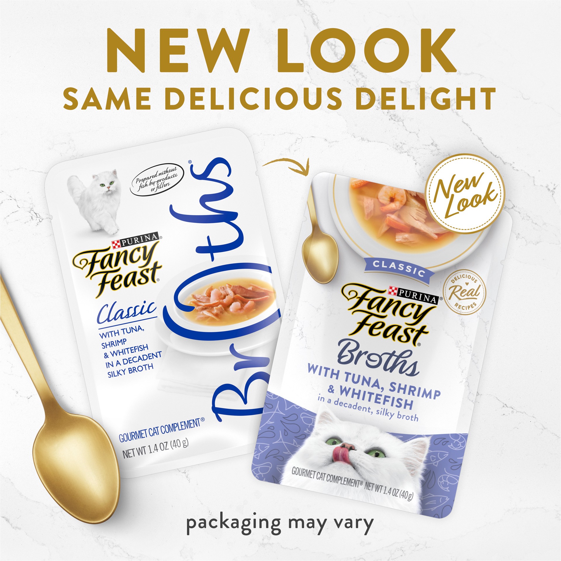 slide 2 of 9, Fancy Feast Classic Broths with Tuna, Shrimp & Whitefish Gourmet Cat Complement, 1.4 oz