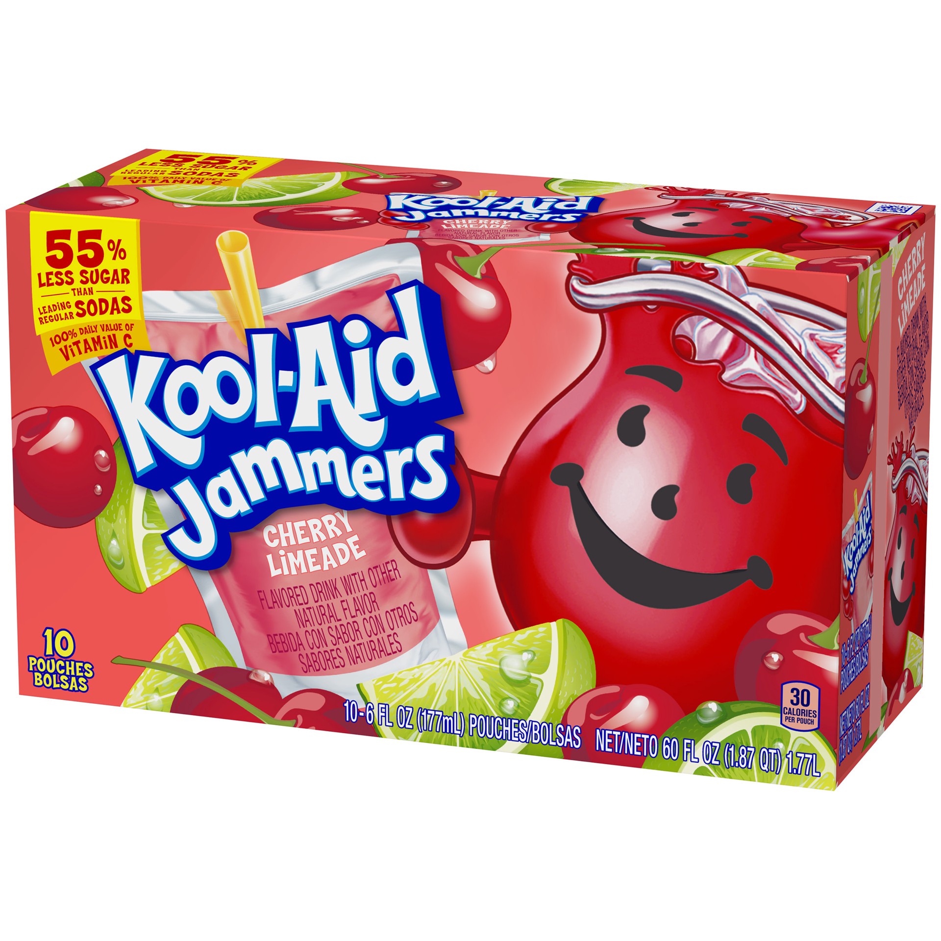 slide 4 of 5, Kool-Aid Jammers Cherry Limeade Naturally Flavored Soft Drink, 10 ct Box, 6 fl oz Pouches, 10 ct