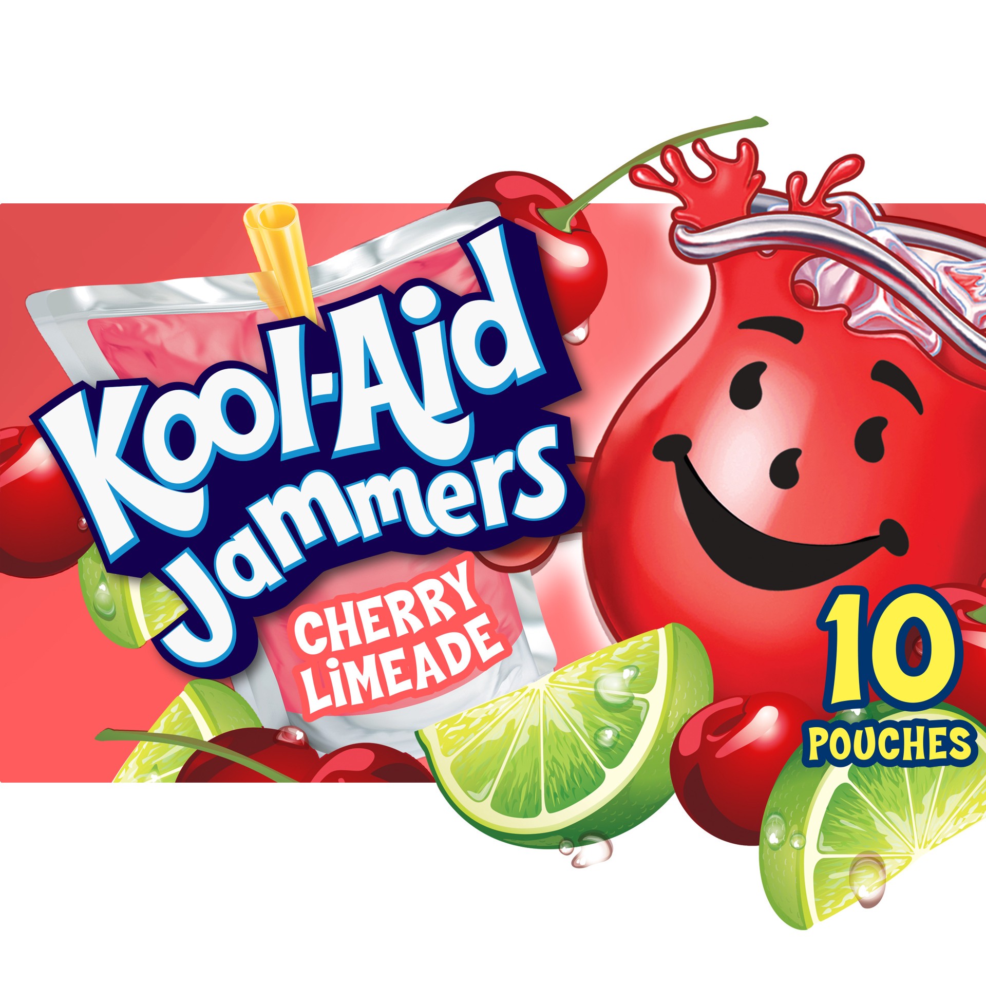 slide 1 of 5, Kool-Aid Jammers Cherry Limeade Naturally Flavored Soft Drink, 10 ct Box, 6 fl oz Pouches, 10 ct