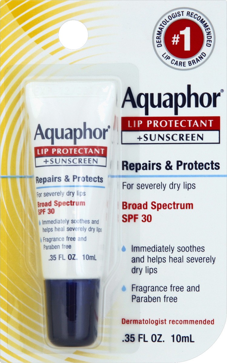 slide 5 of 7, Aquaphor Lip Repair + Protect, Broad Spectrum SPF 30 - .35 fl. oz. Carded Pack, 0.35 oz