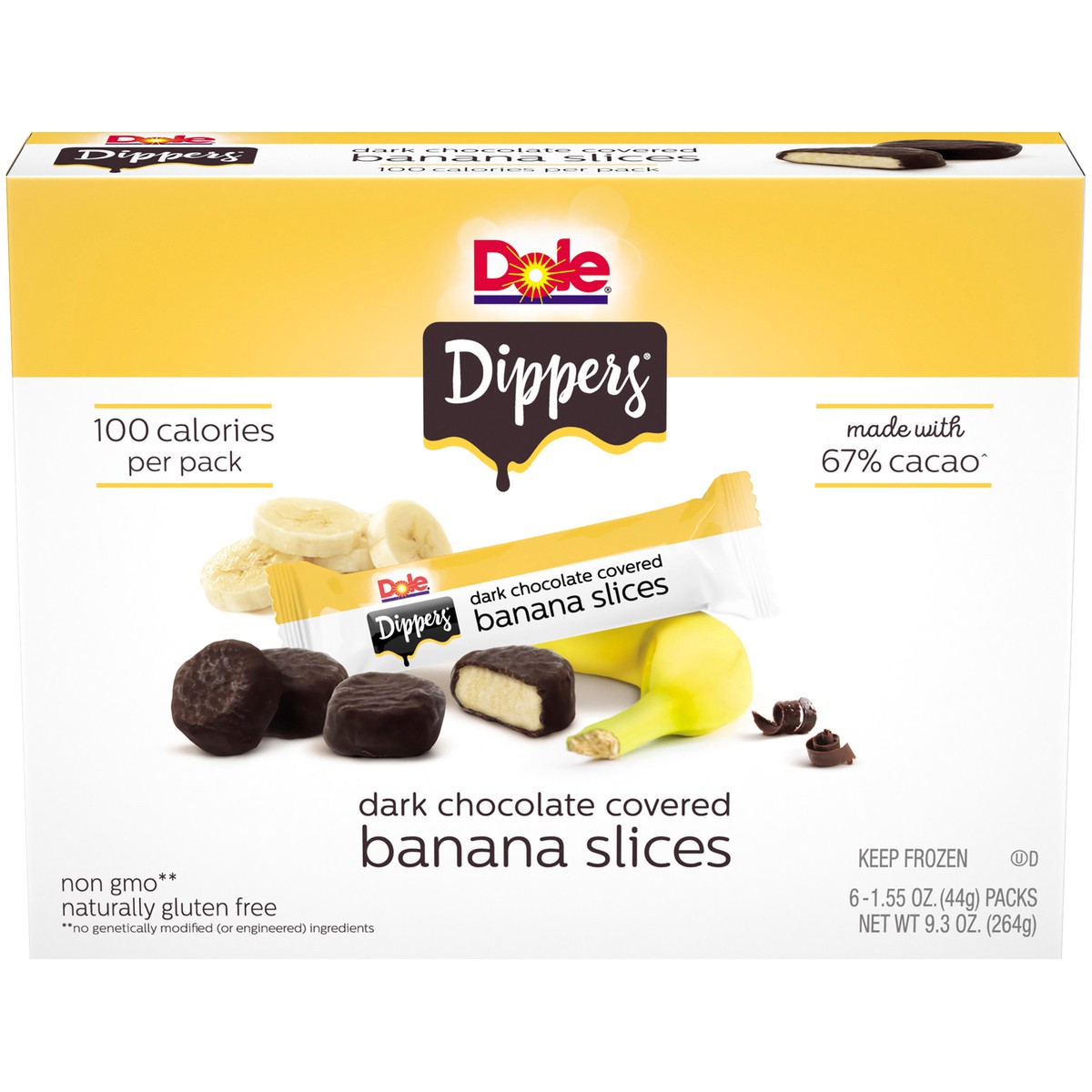 slide 1 of 8, Dole Dippers frozen dark chocolate covered real banana slices, 6 ct; 9.3 oz
