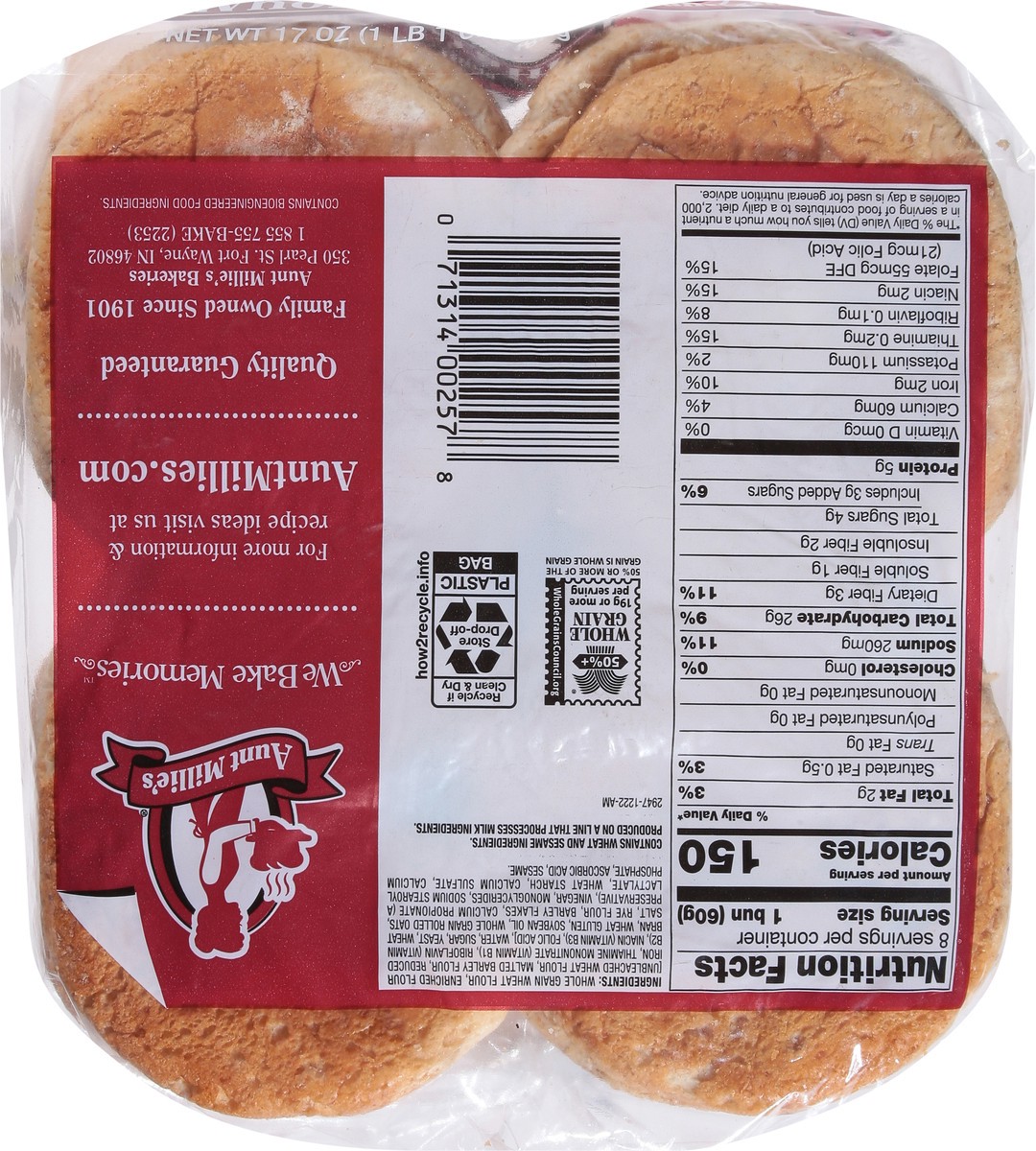 slide 8 of 9, Aunt Millie's Hearth Whole Grain Hamburger Buns, 8 Ct, 8 ct