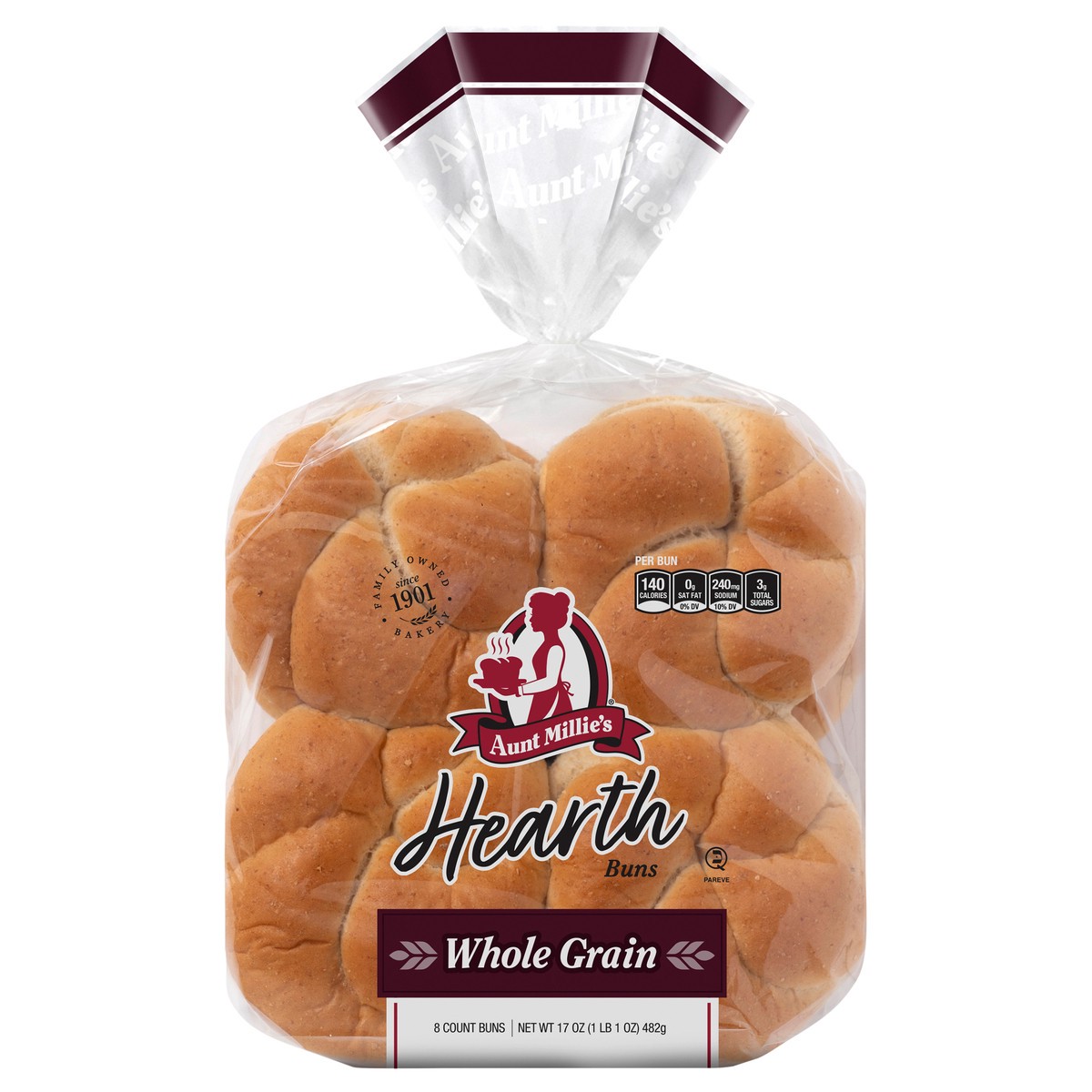 slide 1 of 9, Aunt Millie's Hearth Whole Grain Hamburger Buns, 8 Ct, 8 ct