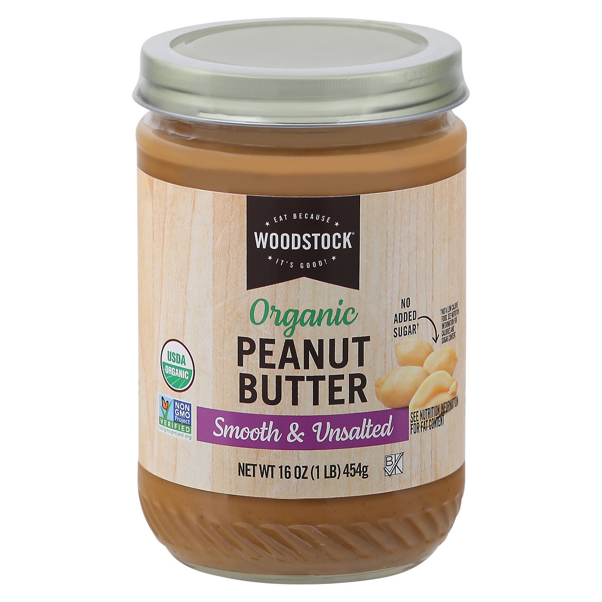 slide 1 of 9, Woodstock Smooth & Unsalted Organic Peanut Butter 16 oz, 16 oz