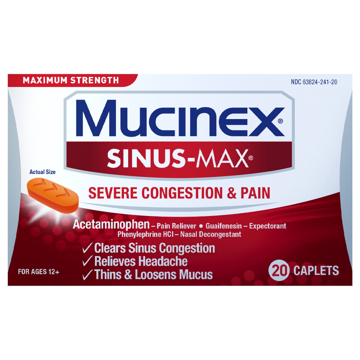 slide 1 of 2, Mucinex Sinus-Max Severe Congestion Relief Caplets - Acetaminophen - 20ct, 20 ct