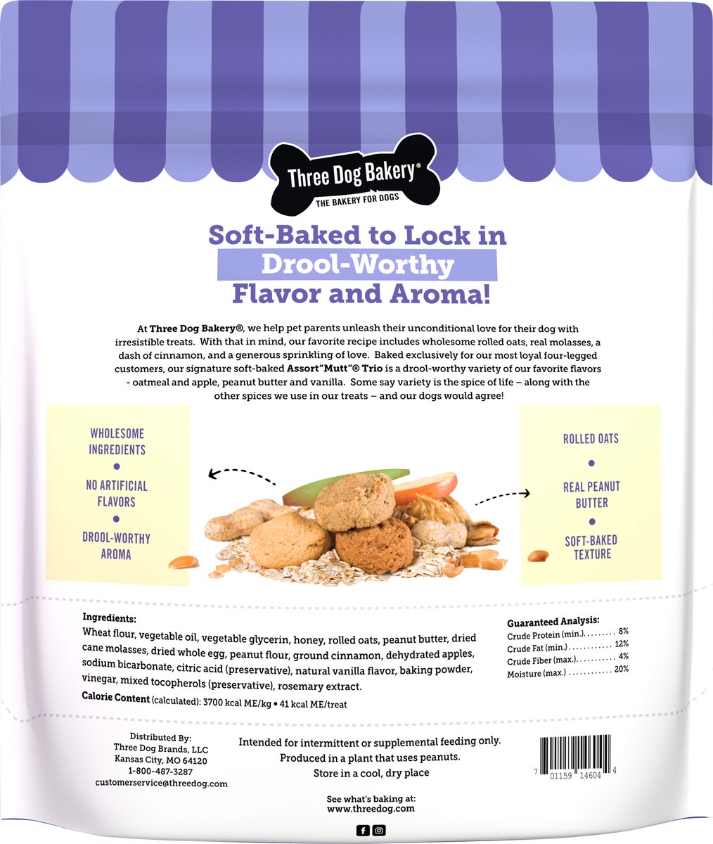 slide 8 of 12, Three Dog Bakery Soft Baked Assort Mutt Trio Treats for Dogs 18 oz, 26 oz