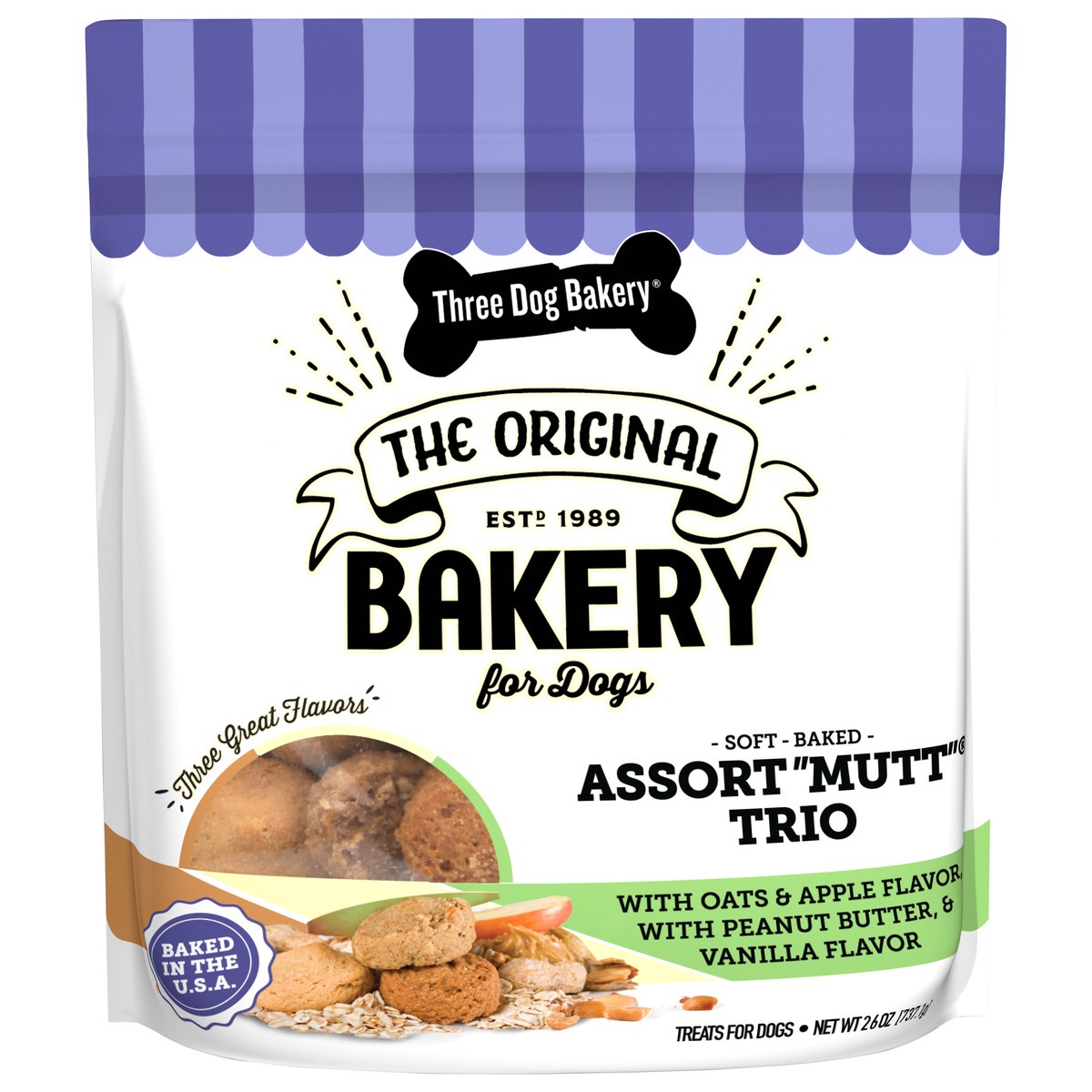 slide 7 of 12, Three Dog Bakery Soft Baked Assort Mutt Trio Treats for Dogs 18 oz, 26 oz