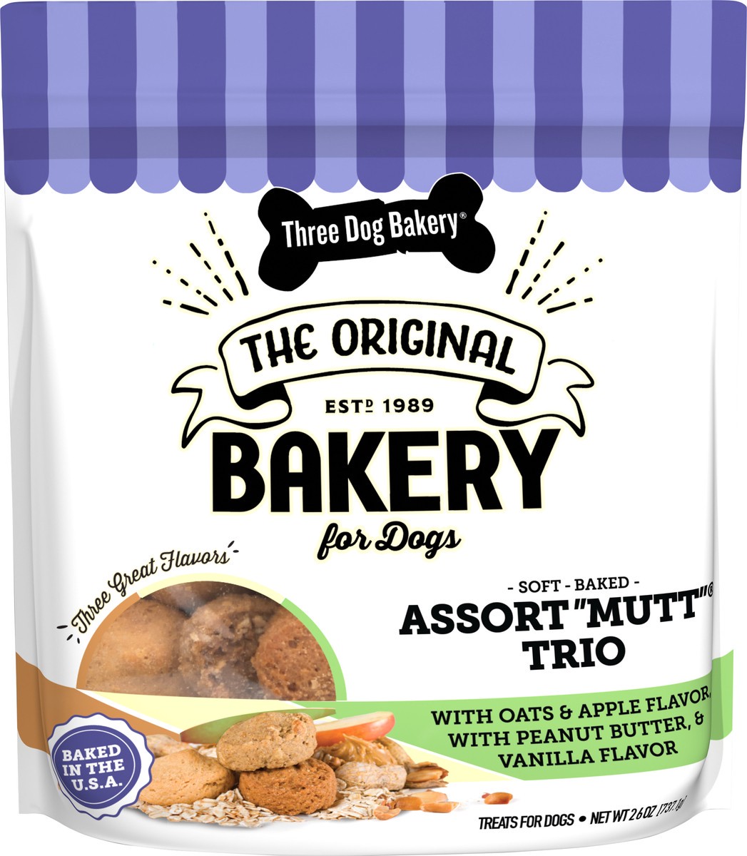 slide 6 of 12, Three Dog Bakery Soft Baked Assort Mutt Trio Treats for Dogs 18 oz, 26 oz
