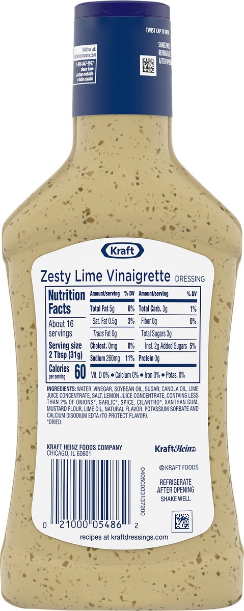 slide 3 of 9, Kraft Zesty Lime Vinaigrette Salad Dressing, 16 fl oz Bottle, 16 fl oz