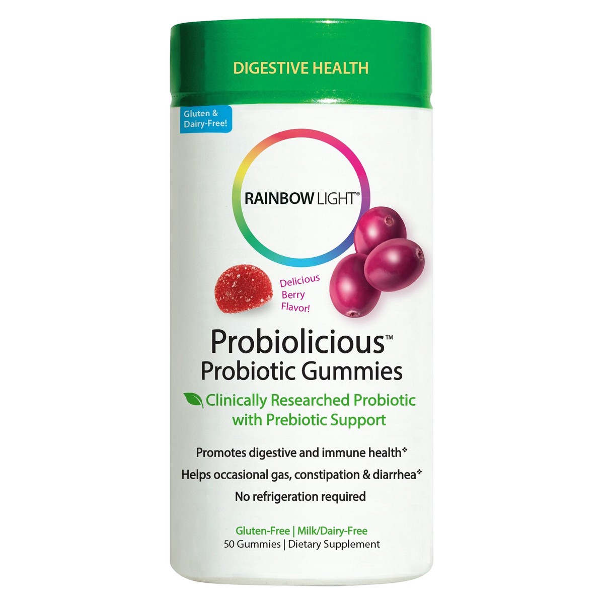 slide 1 of 5, Rainbow Light Probiolicious Probiotic and Prebiotic Gummies, Berry Flavor, 50 Count, 1 Bottle, 50 ct
