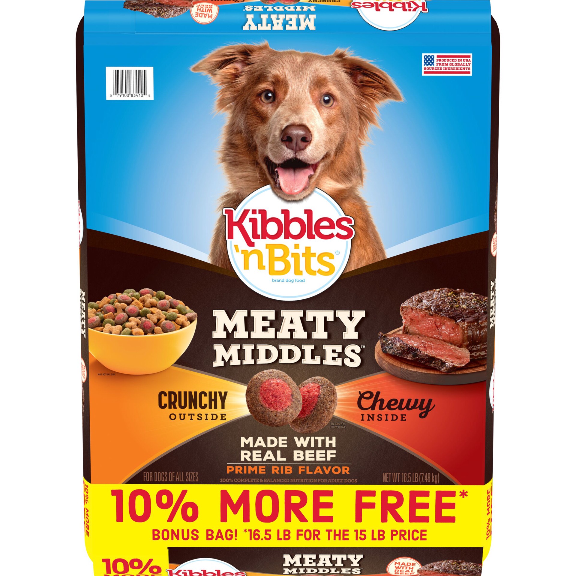 slide 1 of 12, Kibbles 'n Bits Meaty Middles Prime Rib Flavor, Dry Dog Food, 16.5 Pounds, 16.5 lb