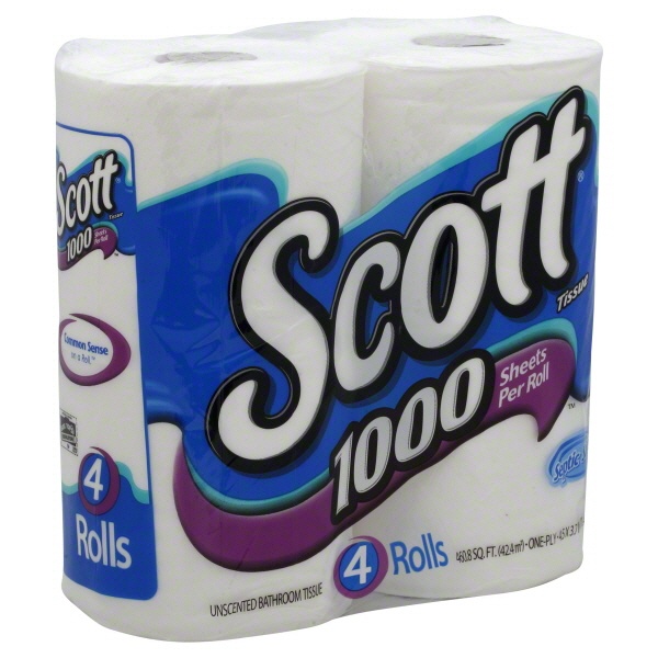 slide 1 of 1, Scott Bathroom Tissue, 4 ct