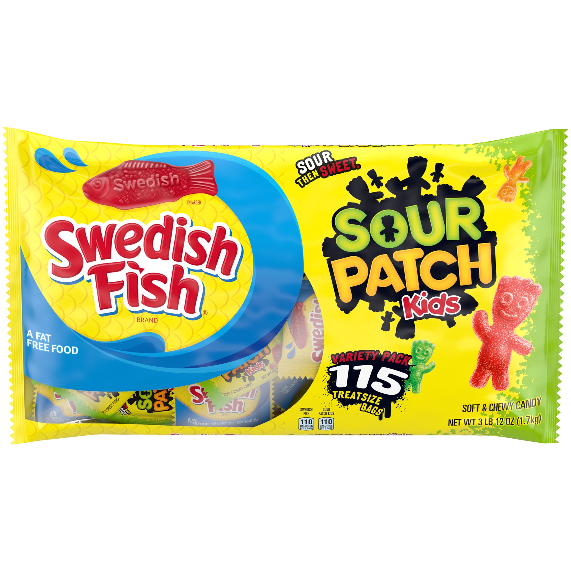 slide 4 of 7, Sour Patch/Swedish Fish Red SOUR PATCH KIDS Candy & SWEDISH FISH Candy Variety Pack, 115 - 0.5 oz Snack Packs, 3.80 lb