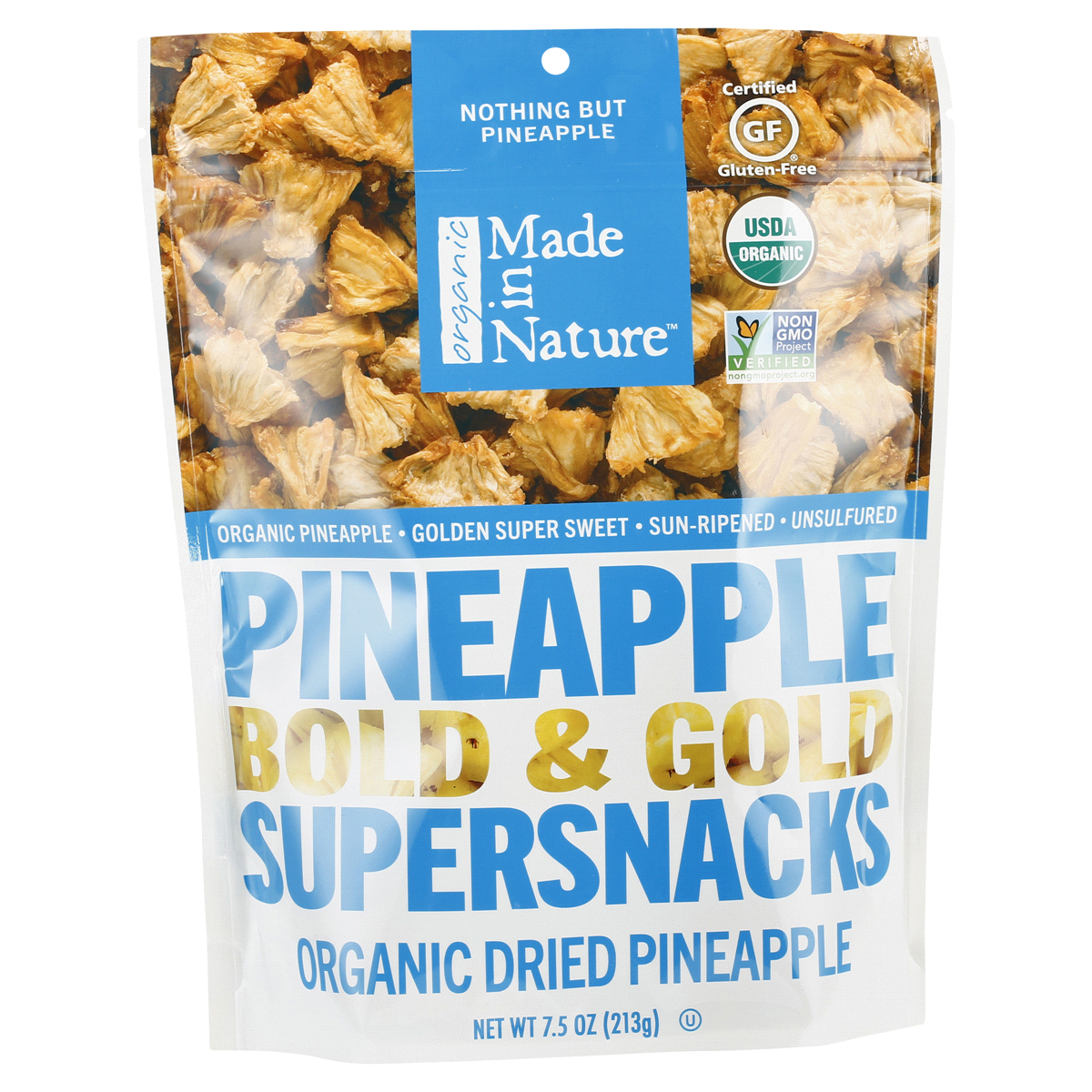 slide 1 of 2, Made in Nature Supersnacks, Organic, Bold & Gold, Pineapple, 7.5 oz