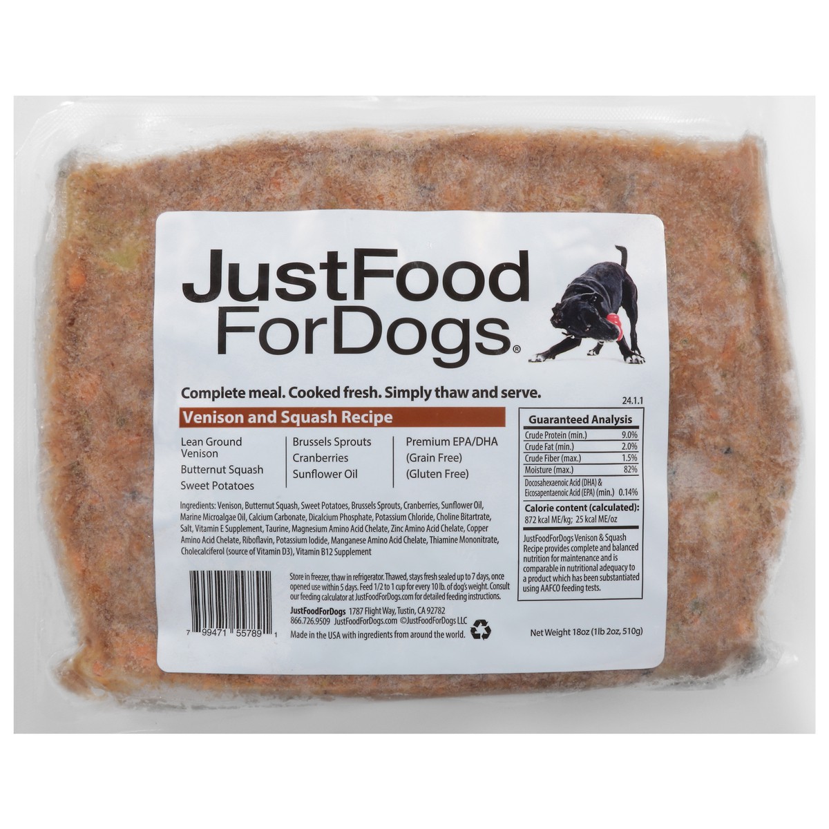 slide 1 of 15, JustFoodForDogs Daily Diets Venison & Squash Frozen Dog Food, 18 oz