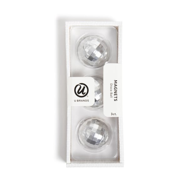 slide 2 of 3, U Brands® Disco Ball Locker Magnets, 1-7/16""H x 1-7/16""W x 5/8""D, Silver, Set Of 3 Magnets, 1 ct