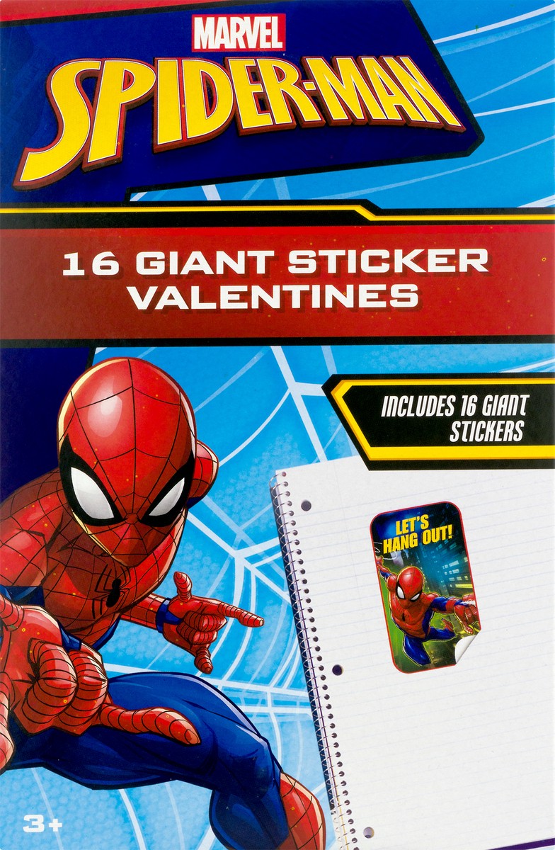 slide 9 of 9, Marvel Spider Man Giant Sticker Valentines 16 ea, 16 ct