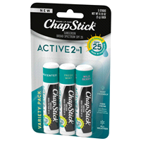 slide 26 of 29, ChapStick Variety Pack Broad Spectrum SPF 25 Active 2 in 1 Sunscreen Variety Pack 3 - 0.18 oz Sticks, 3 ct
