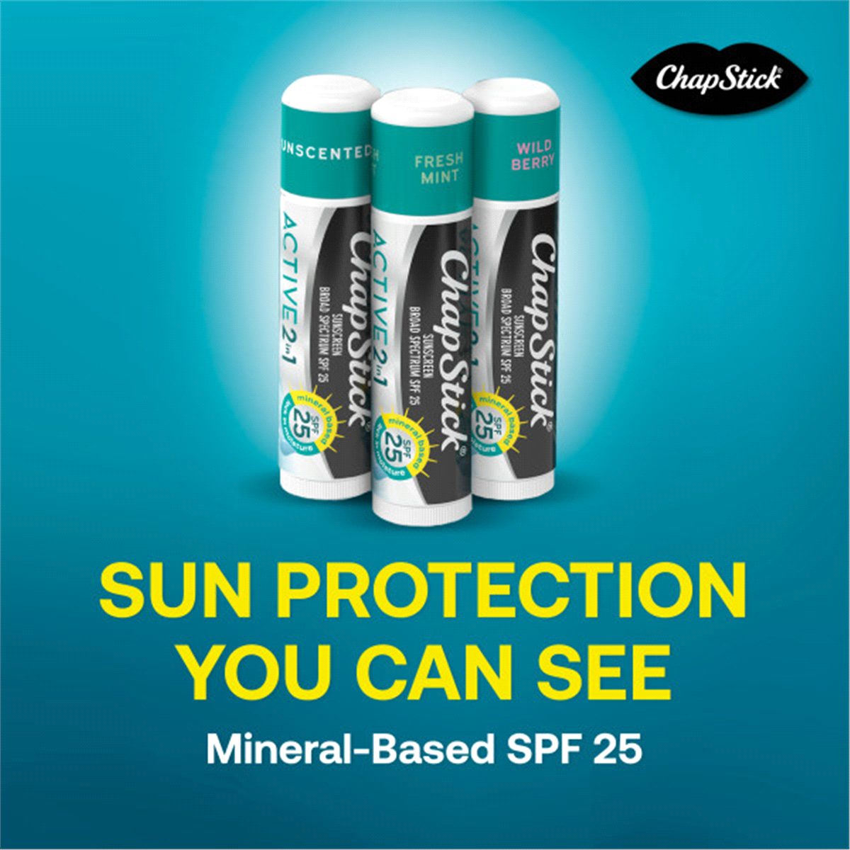 slide 20 of 29, ChapStick Variety Pack Broad Spectrum SPF 25 Active 2 in 1 Sunscreen Variety Pack 3 - 0.18 oz Sticks, 3 ct