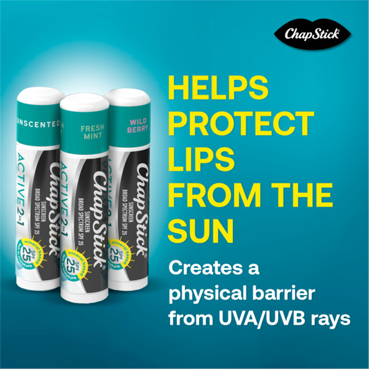 slide 23 of 29, ChapStick Variety Pack Broad Spectrum SPF 25 Active 2 in 1 Sunscreen Variety Pack 3 - 0.18 oz Sticks, 3 ct