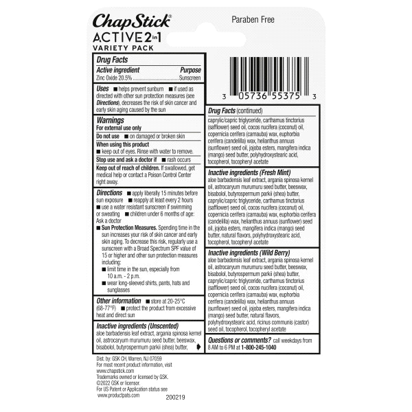 slide 11 of 29, ChapStick Variety Pack Broad Spectrum SPF 25 Active 2 in 1 Sunscreen Variety Pack 3 - 0.18 oz Sticks, 3 ct