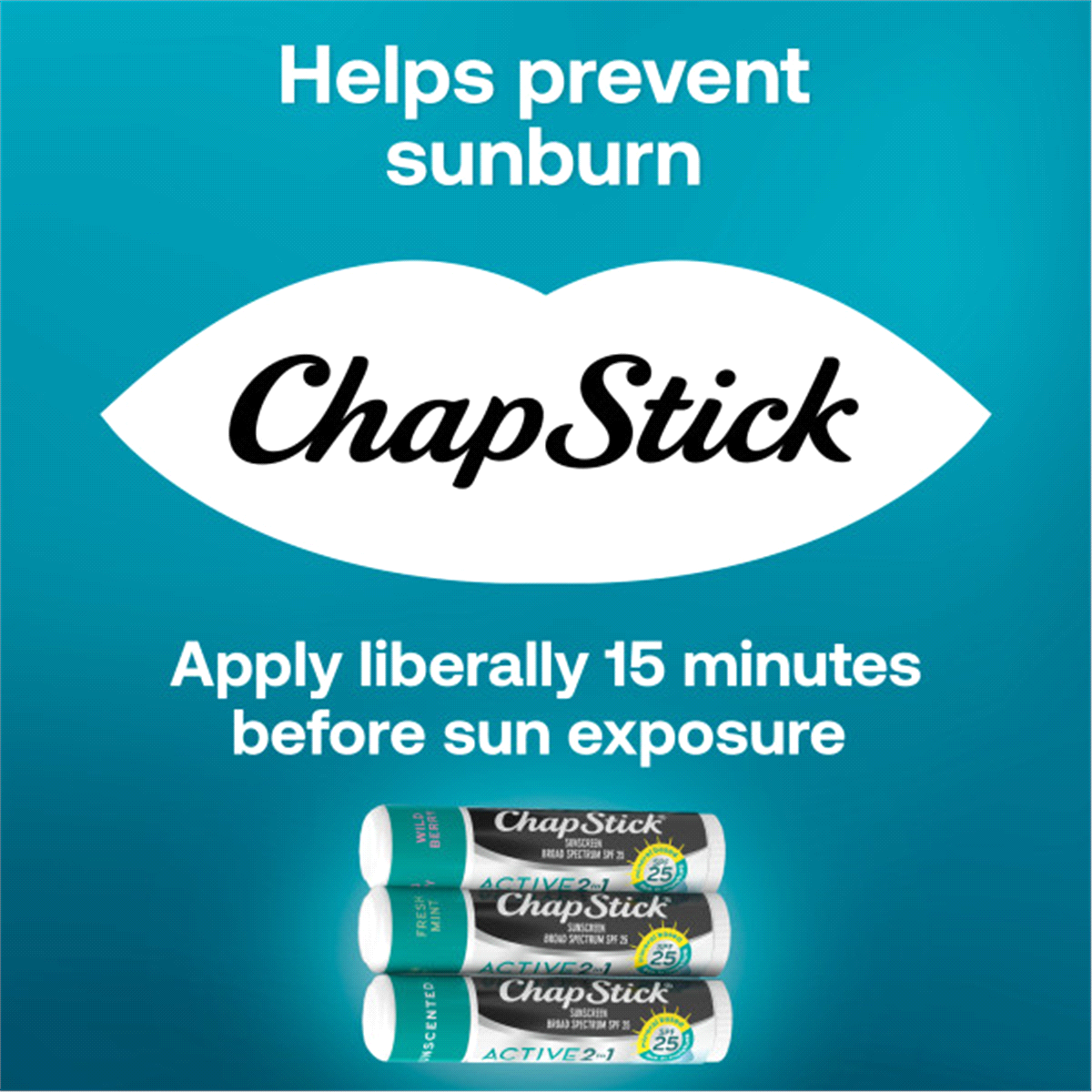 slide 8 of 29, ChapStick Variety Pack Broad Spectrum SPF 25 Active 2 in 1 Sunscreen Variety Pack 3 - 0.18 oz Sticks, 3 ct
