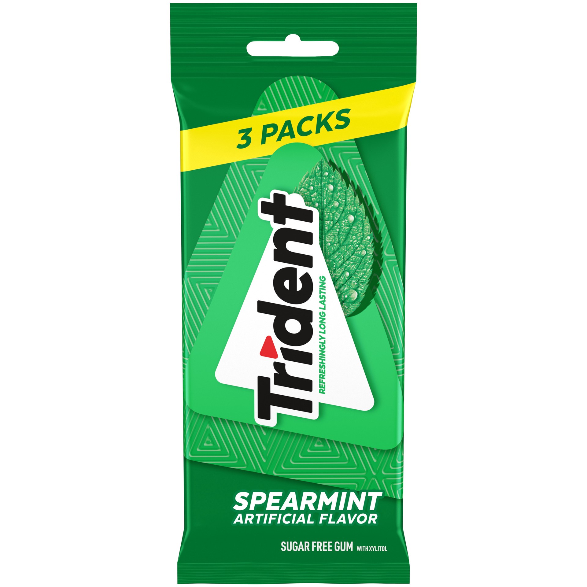 slide 1 of 9, Trident Spearmint Sugar Free Gum, 3 Packs of 14 Pieces (42 Total Pieces), 2.81 oz