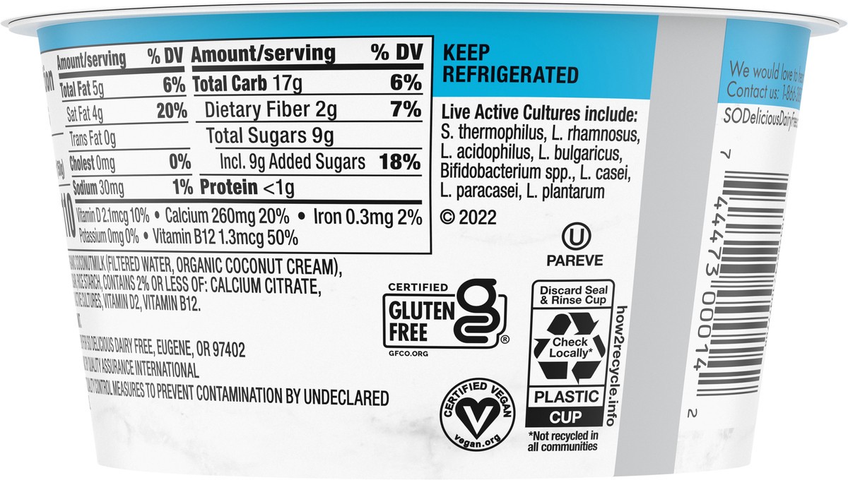 slide 6 of 13, So Delicious Dairy Free Coconut Milk Yogurt Alternative, Plain, Vegan, Gluten Free, Non-GMO, Creamy Plant Based Yogurt Alternative, 5.3 oz Container, 5.3 oz