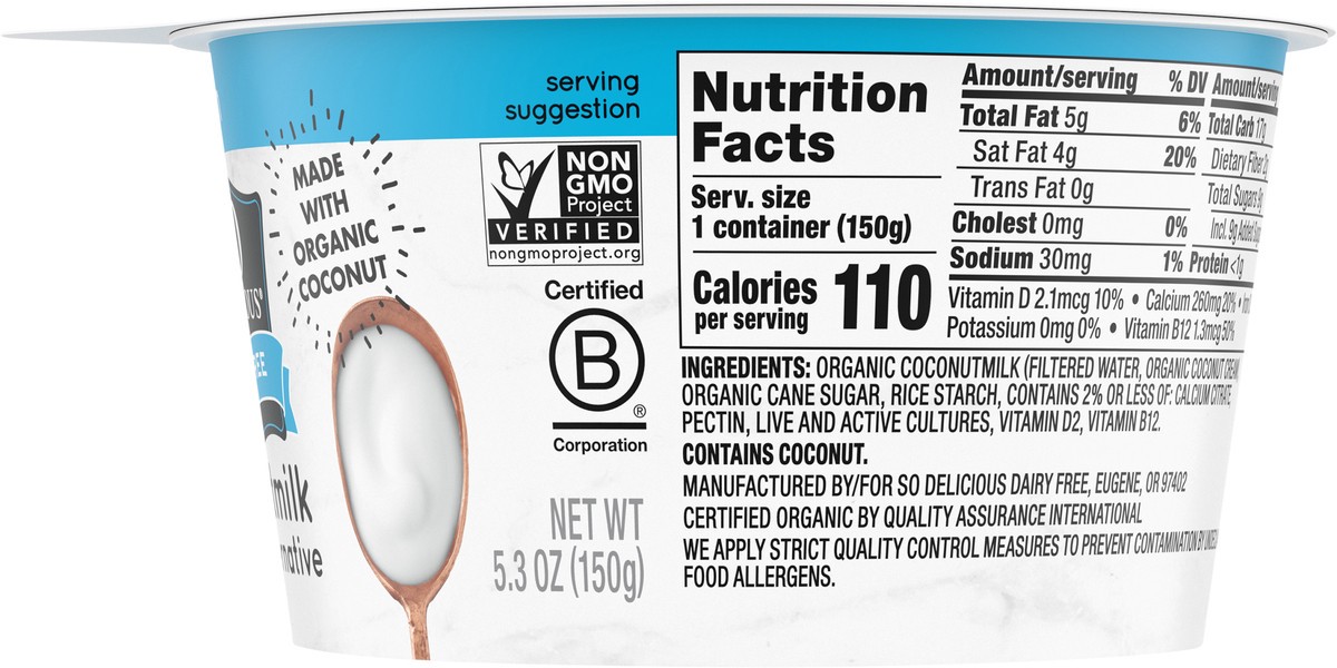 slide 7 of 13, So Delicious Dairy Free Coconut Milk Yogurt Alternative, Plain, Vegan, Gluten Free, Non-GMO, Creamy Plant Based Yogurt Alternative, 5.3 oz Container, 5.3 oz