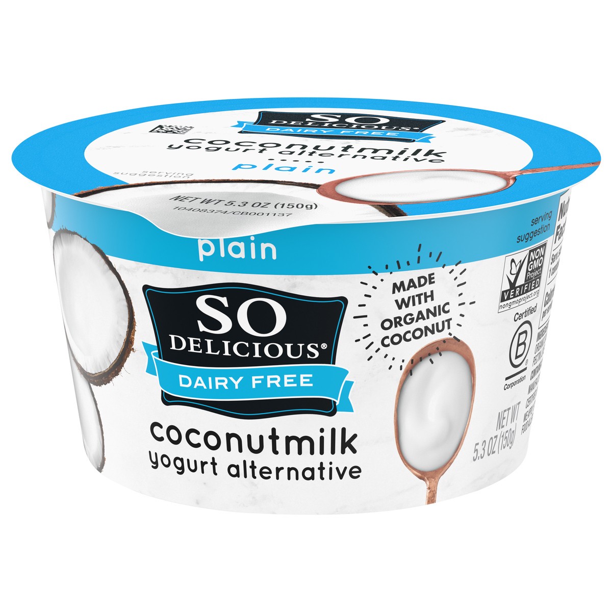 slide 9 of 13, So Delicious Dairy Free Coconut Milk Yogurt Alternative, Plain, Vegan, Gluten Free, Non-GMO, Creamy Plant Based Yogurt Alternative, 5.3 oz Container, 5.3 oz