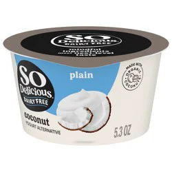 So Delicious Dairy Free Coconut Yogurt Alternative, Plain, Vegan, Gluten Free, Non-GMO, Creamy Plant Based Yogurt Alternative, 5.3 oz Container