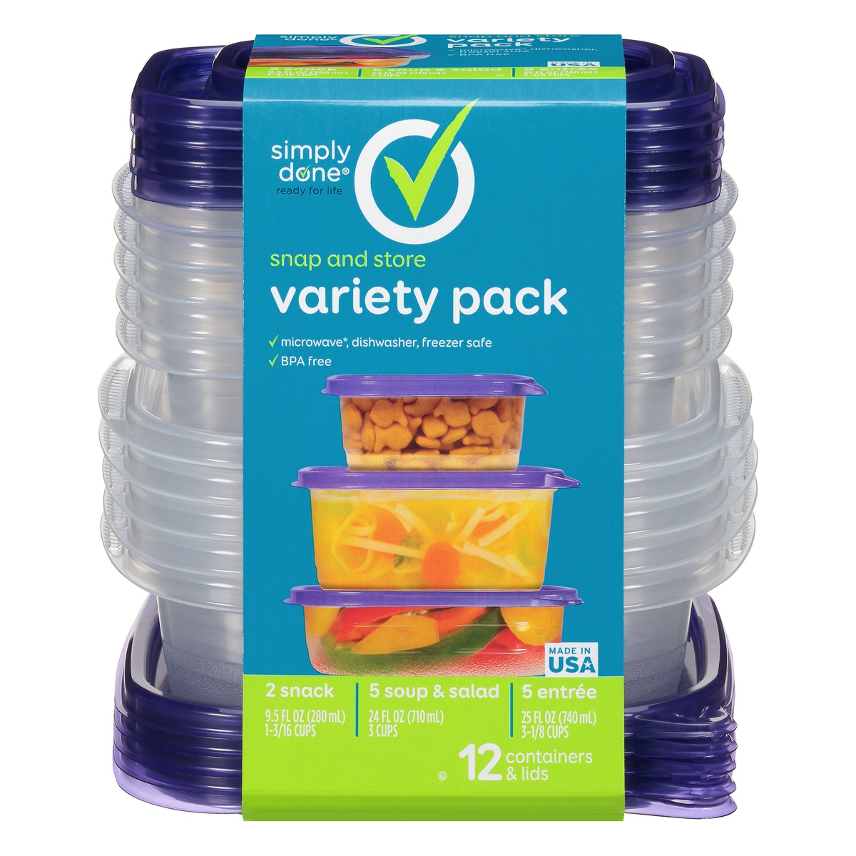 slide 1 of 1, Simply Done Containers & Lids, Snap and Store, Variety Pack, 12 ct