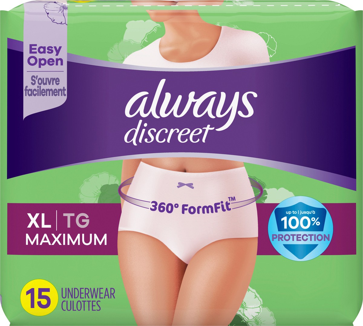 slide 2 of 4, Always Discreet Adult Postpartum Incontinence Underwear for Women - Maximum Protection - XL - 15ct, 15 ct