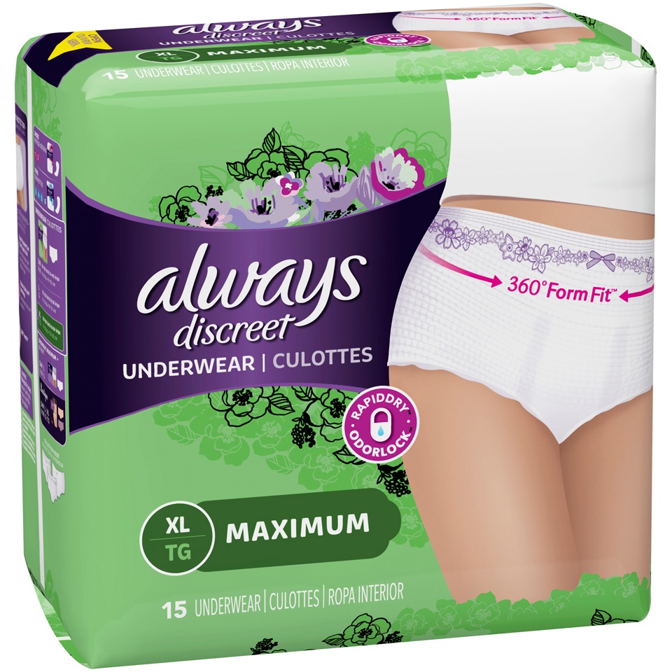 slide 2 of 3, Always Discreet Maximum Absorbency Incontinence Underwear Extra-Large, 15 ct