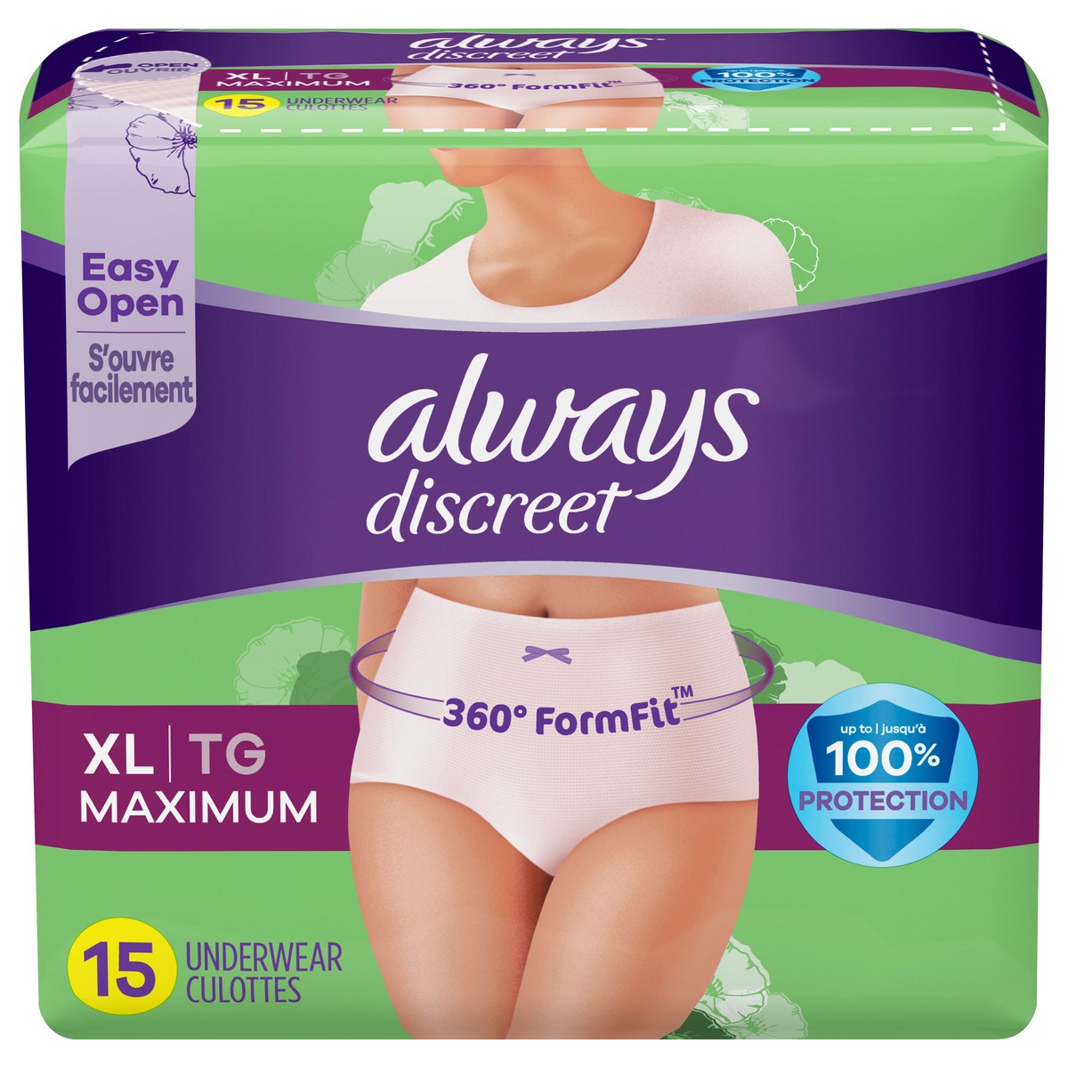 slide 1 of 4, Always Discreet Adult Postpartum Incontinence Underwear for Women - Maximum Protection - XL - 15ct, 15 ct