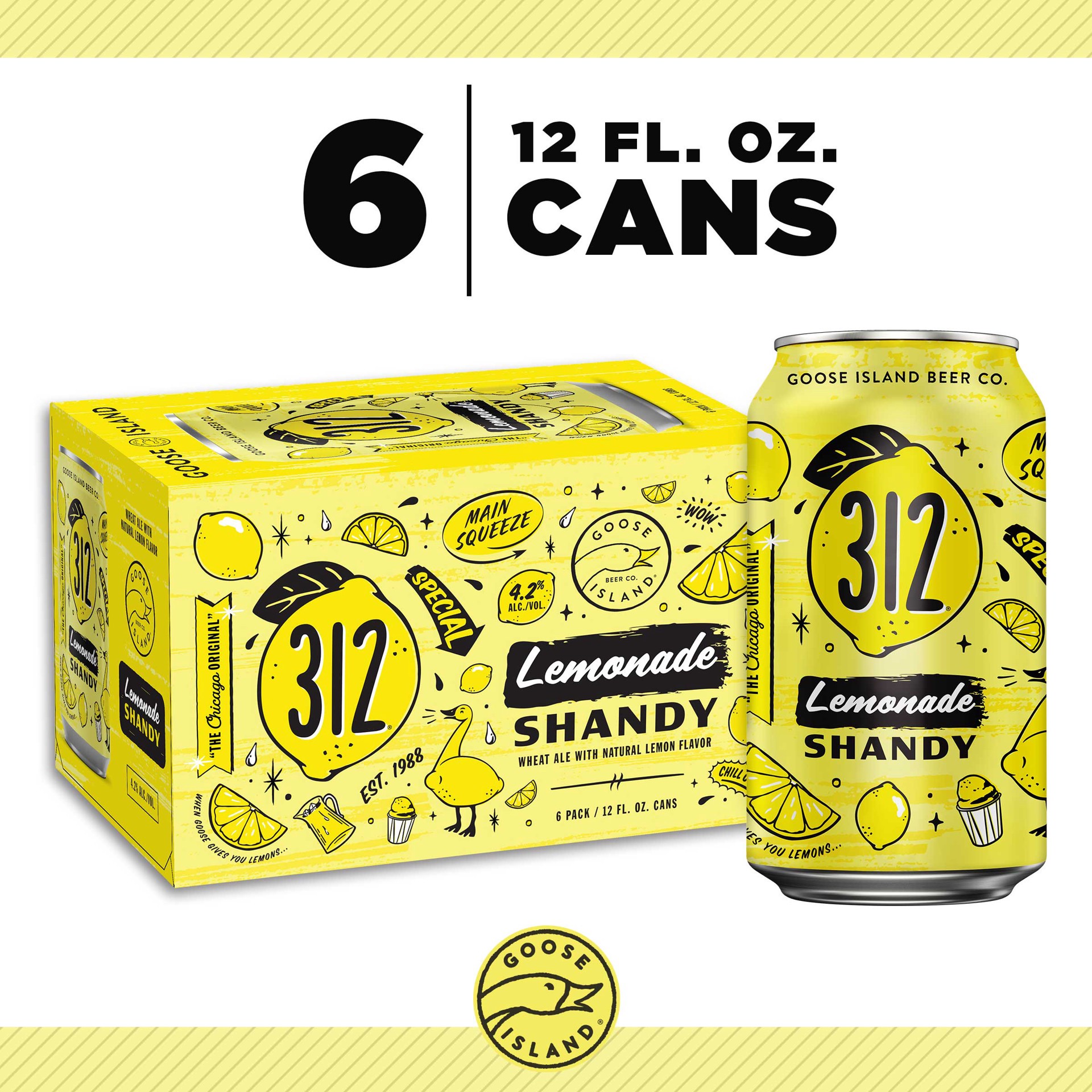 slide 5 of 5, Goose Island Beer Co. 312 Lemonade Shandy Beer, 6 Pack 12 fl. oz. Cans, 4.2% ABV, 312 liter