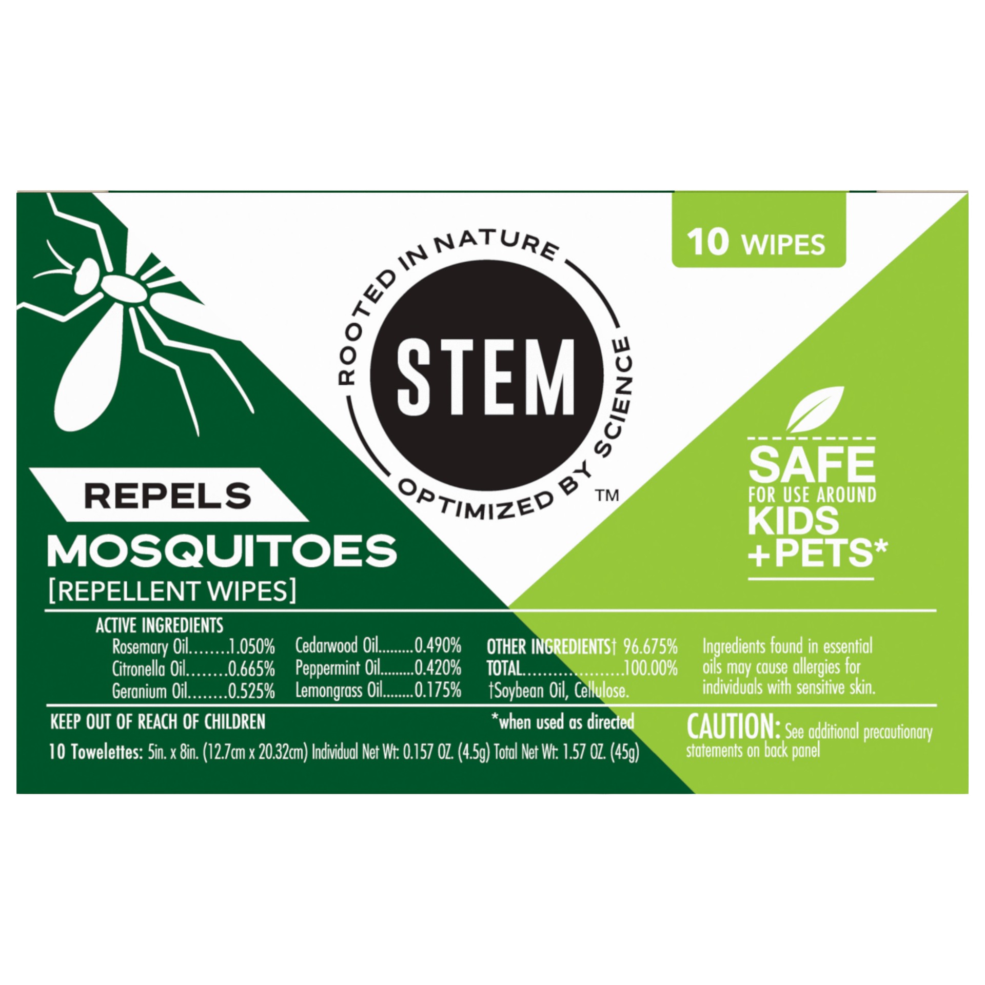 slide 1 of 5, STEM Repels Mosquitoes: Mosquito Repellent Wipes with Botanical Extracts; 10 wipes, 1 ct,