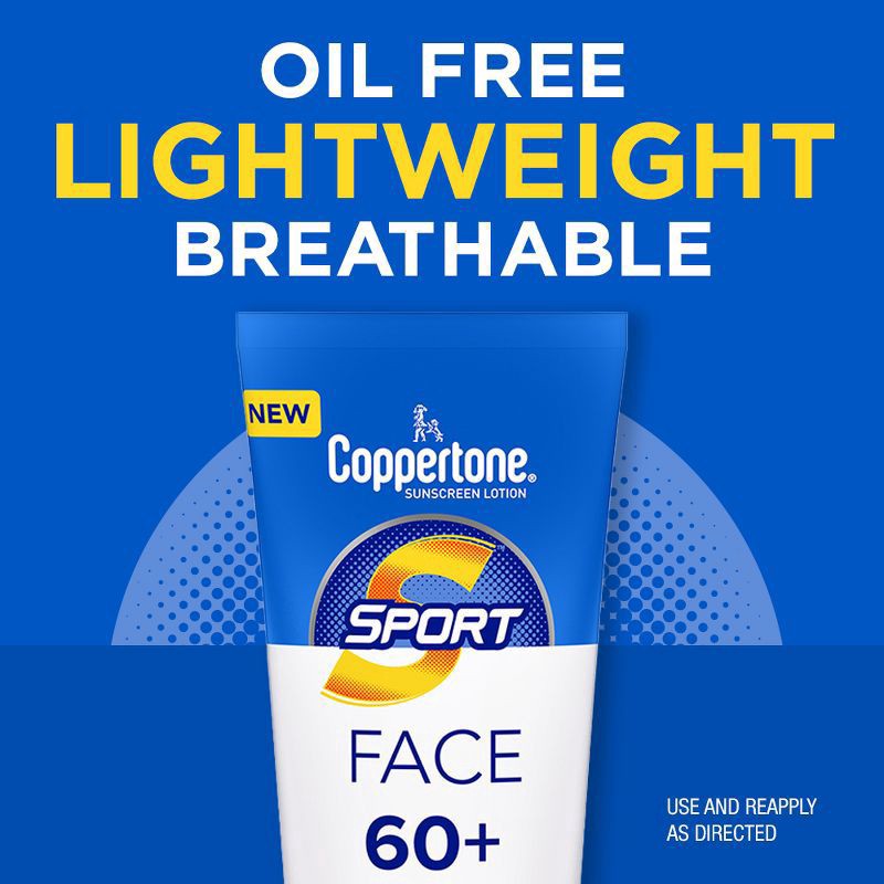 slide 7 of 11, Coppertone Sport Face Sunscreen Lotion SPF 60+, 2.5 Fl Oz Tube, 2.5 fl oz