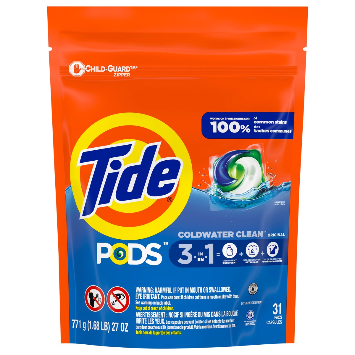 slide 2 of 7, Tide PODS Liquid Laundry Detergent Soap Pacs, HE Compatible, 31 Count, Powerful 3-in-1 Clean in one Step, Original Scent, 31 ct