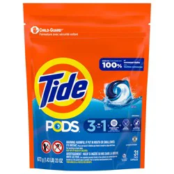 Tide PODS laundry detergent pacs, 3-in-1 Stain Remover, Odor Fighter, Color Protector, 31 Count, HE compatible, Original Scent