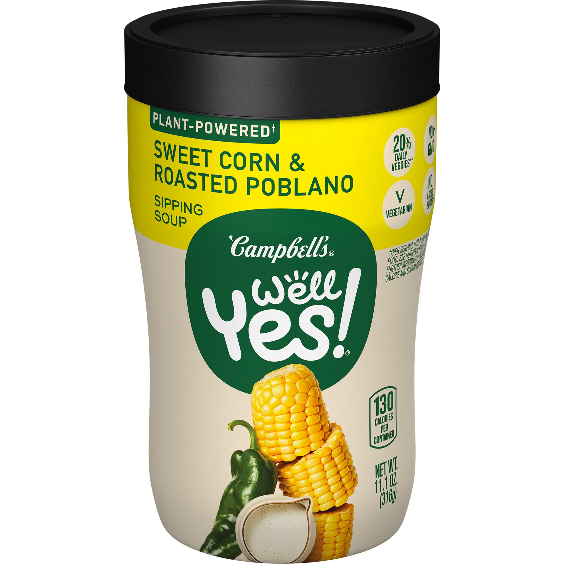 slide 1 of 5, Campbell's Well Yes! Sweet Corn & Roasted Poblano Sipping Soup, 11.1 oz